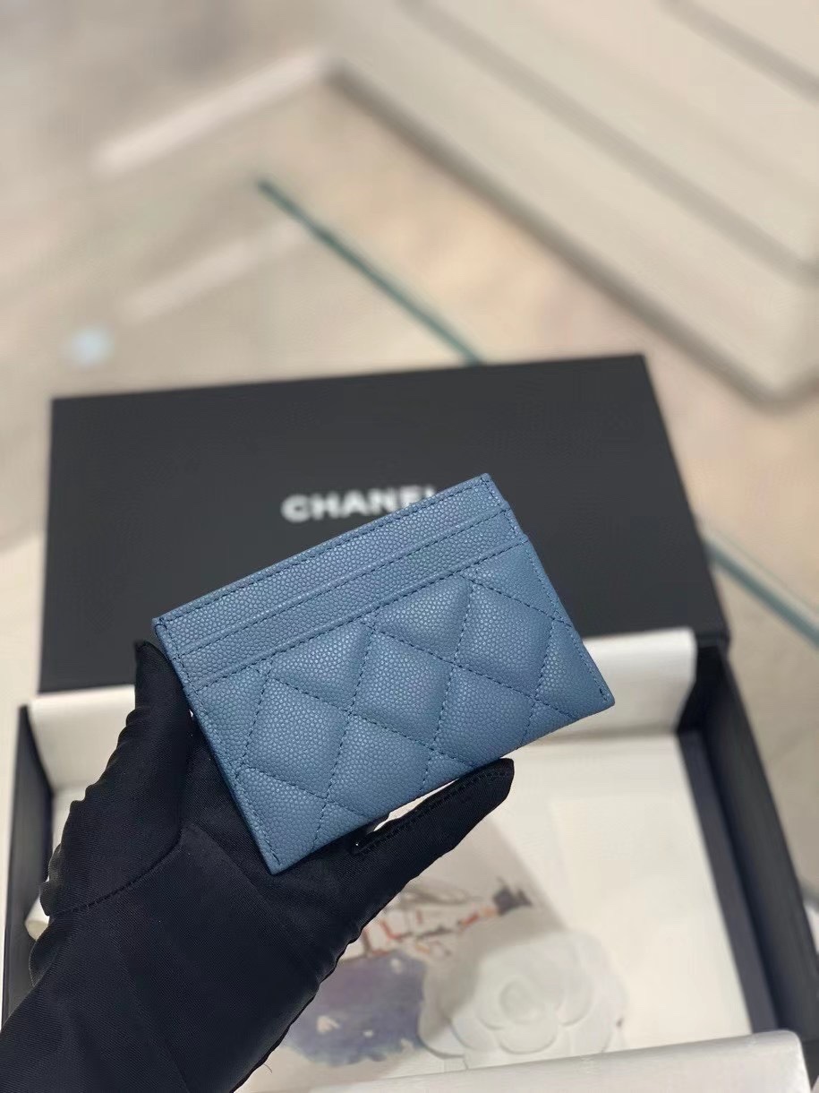 Chanel 22S Card Wallet Caviar Black Leather with Diamonds