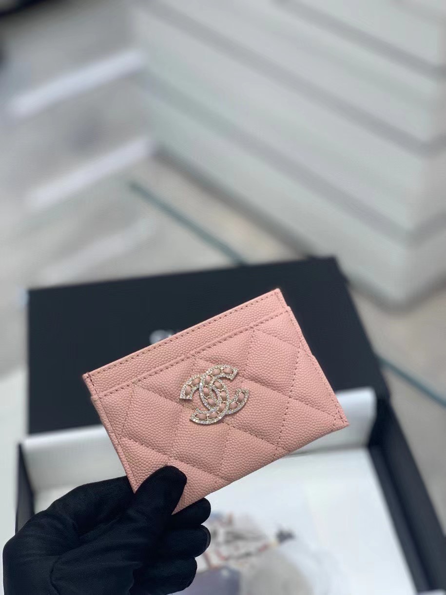Chanel 22S Card Wallet Caviar Pink Leather with Diamonds