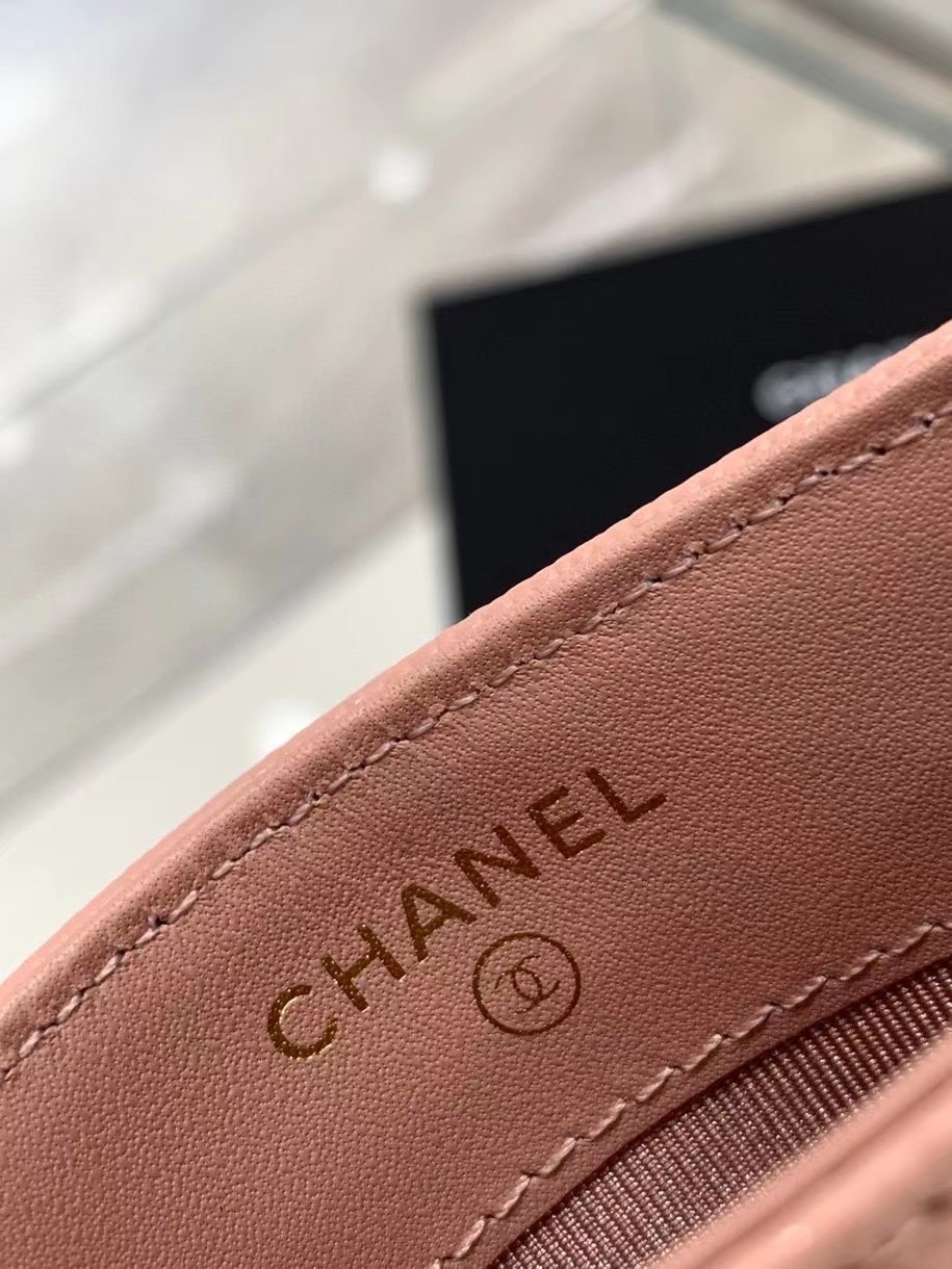 Chanel 22S Card Wallet Caviar Pink Leather with Diamonds