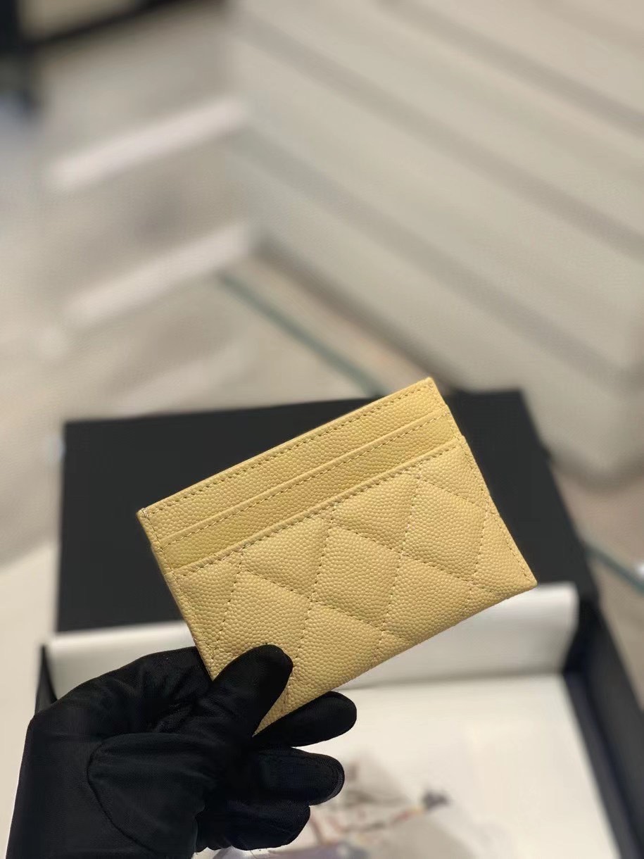 Chanel 22S Card Wallet Caviar Yellow Leather with Diamonds