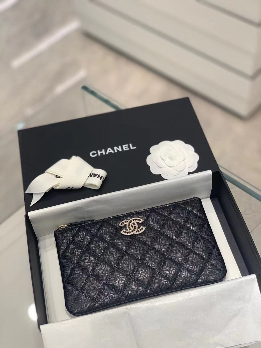 Chanel 22S Clutch Caviar Black Leather with Diamonds