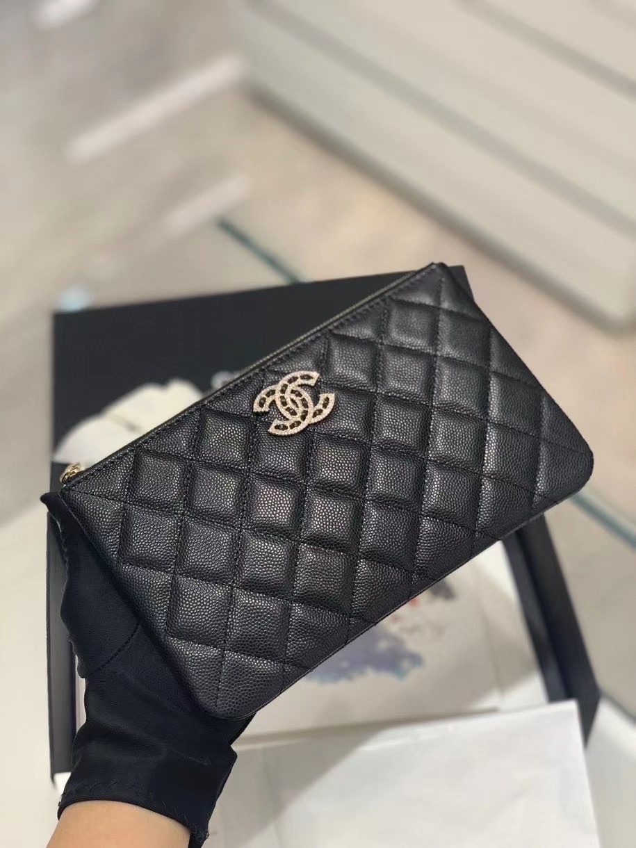 Chanel 22S Clutch Caviar Black Leather with Diamonds