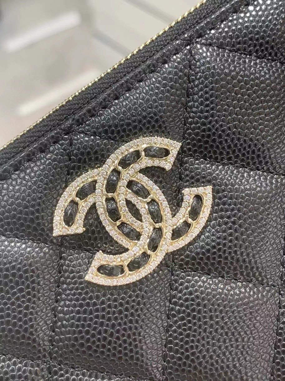 Chanel 22S Clutch Caviar Black Leather with Diamonds