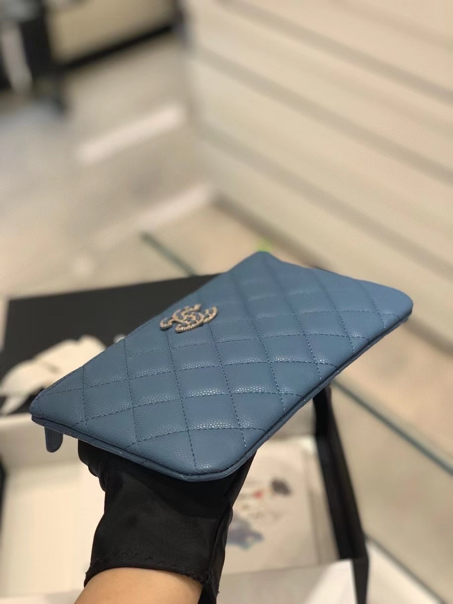 Chanel 22S Clutch Caviar Blue Leather with Diamonds