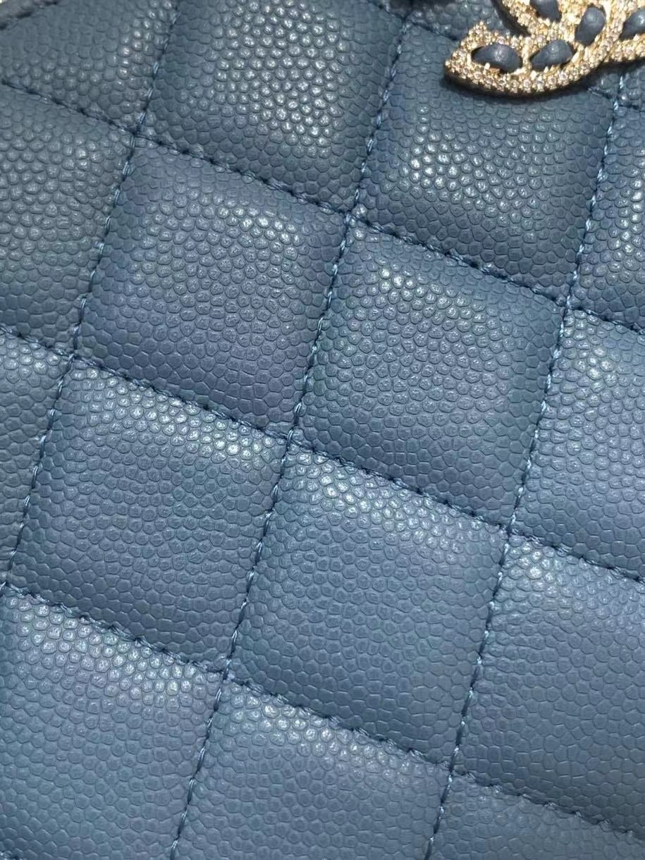 Chanel 22S Clutch Caviar Blue Leather with Diamonds