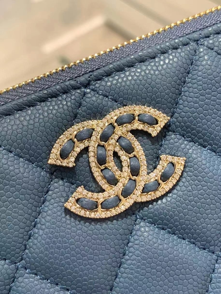 Chanel 22S Clutch Caviar Blue Leather with Diamonds