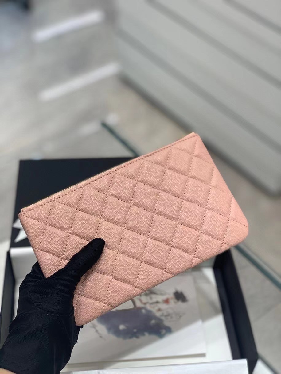 Chanel 22S Clutch Caviar Pink Leather with Diamonds