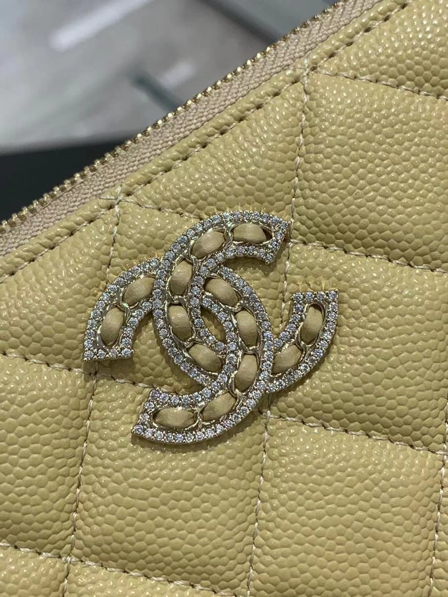 Chanel 22S Clutch Caviar Yellow Leather with Diamonds