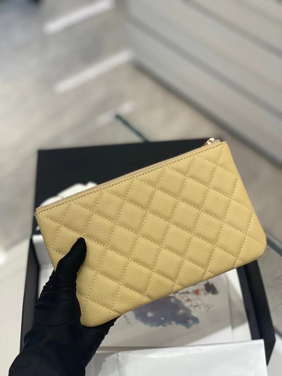 Chanel 22S Clutch Caviar Yellow Leather with Diamonds