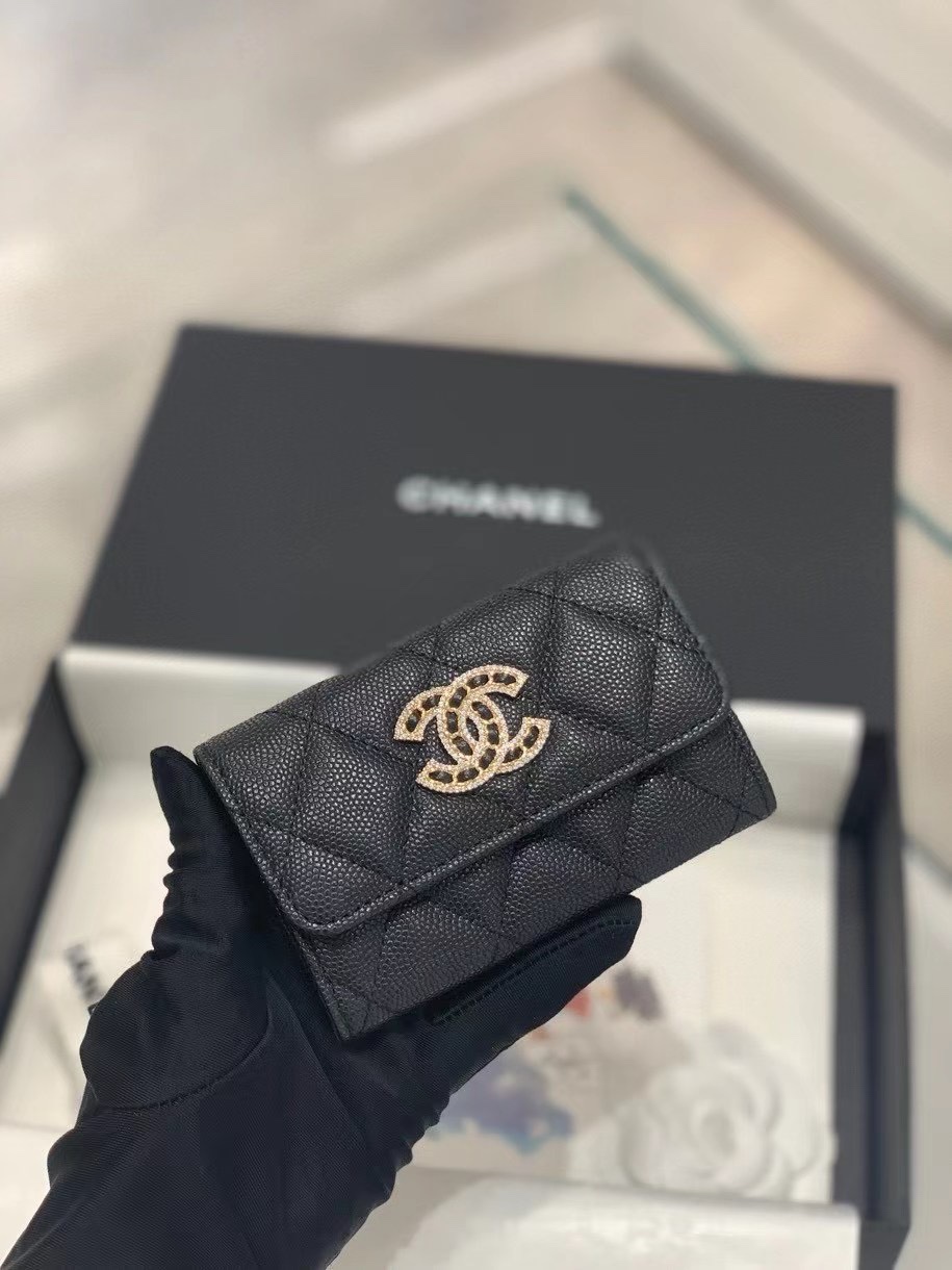 Chanel 22S Wallet Caviar Black Leather with Diamonds