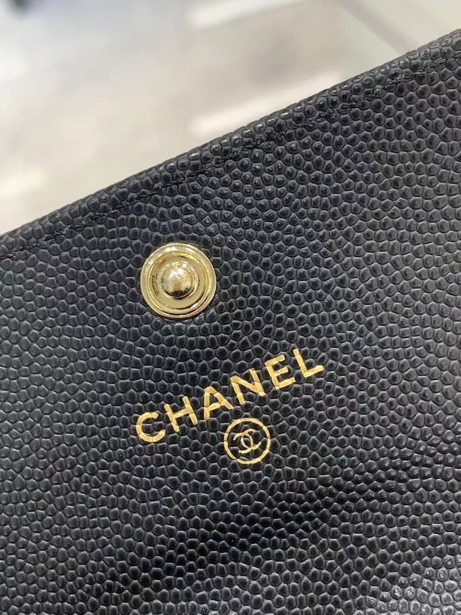 Chanel 22S Wallet Caviar Black Leather with Diamonds