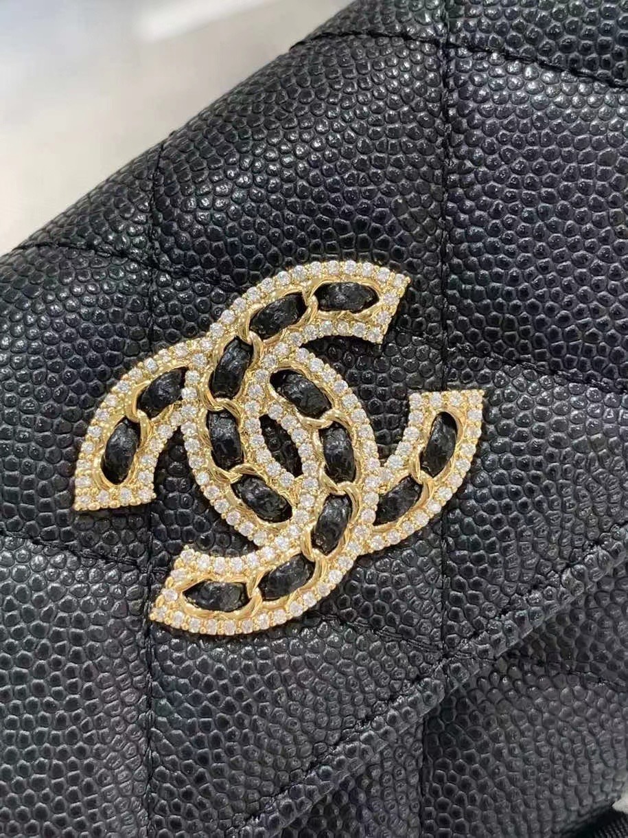 Chanel 22S Wallet Caviar Black Leather with Diamonds