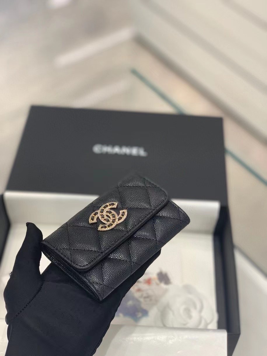 Chanel 22S Wallet Caviar Black Leather with Diamonds