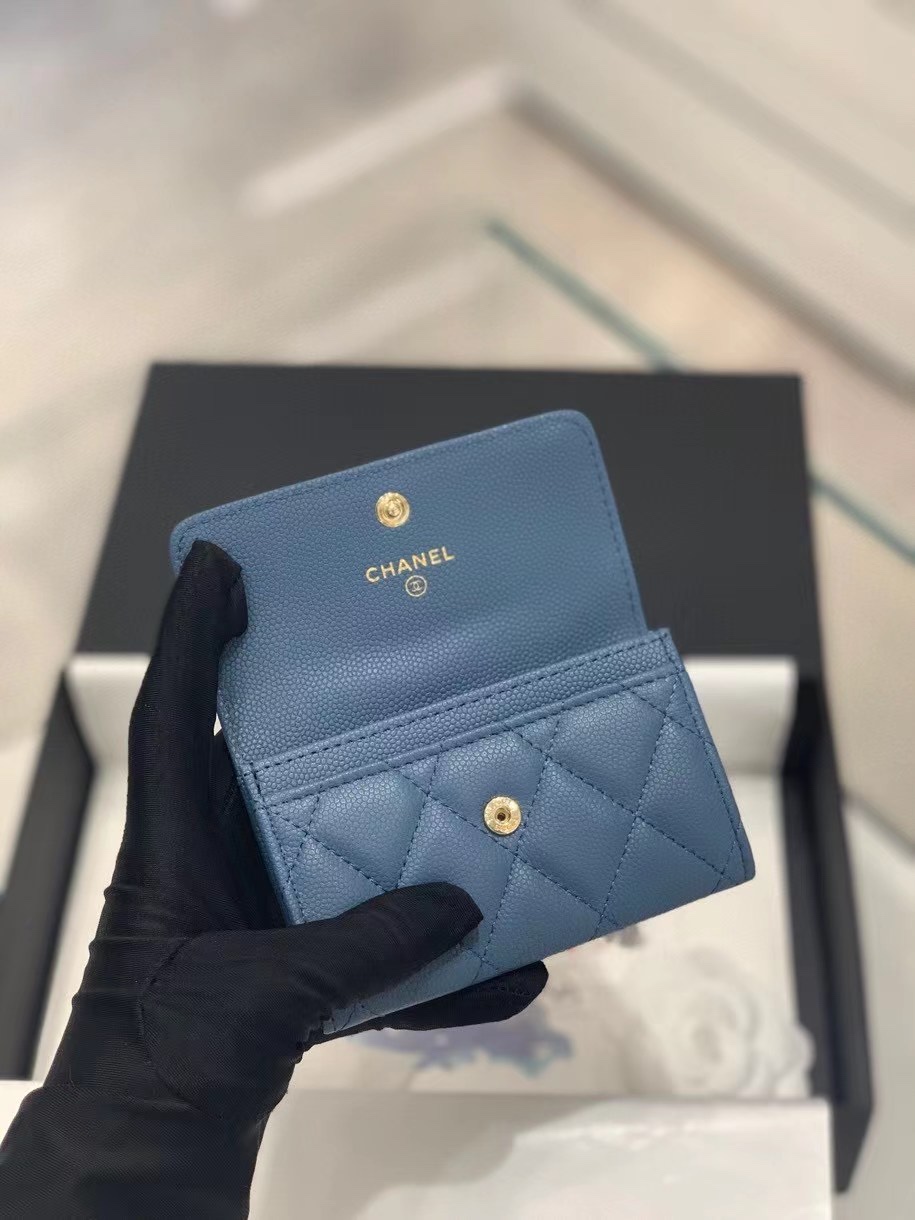 Chanel 22S Wallet Caviar Blue Leather with Diamonds