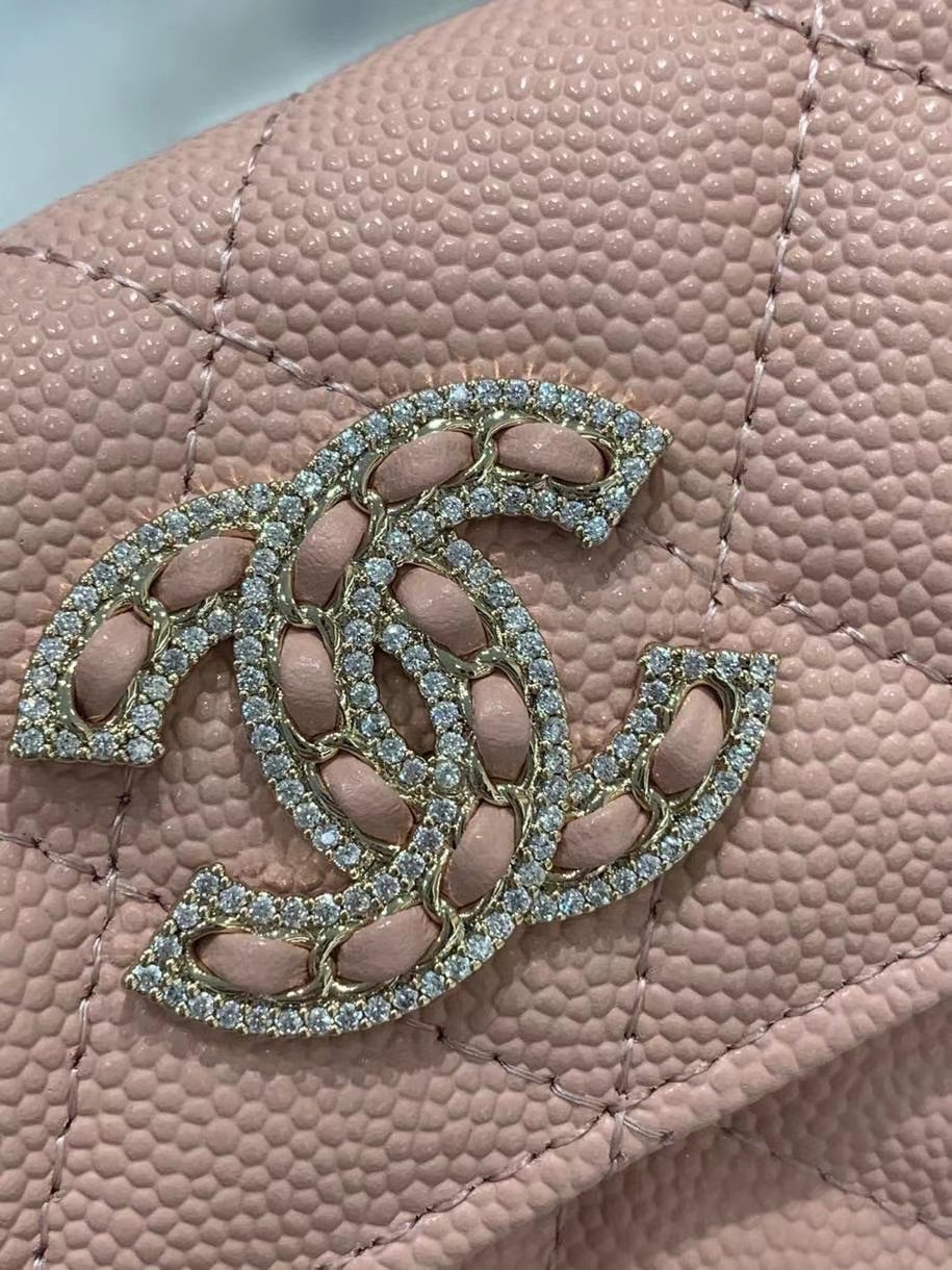 Chanel 22S Wallet Caviar Pink Leather with Diamonds