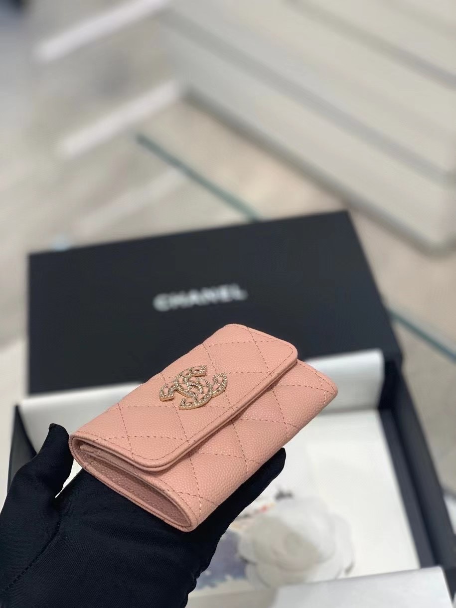 Chanel 22S Wallet Caviar Pink Leather with Diamonds