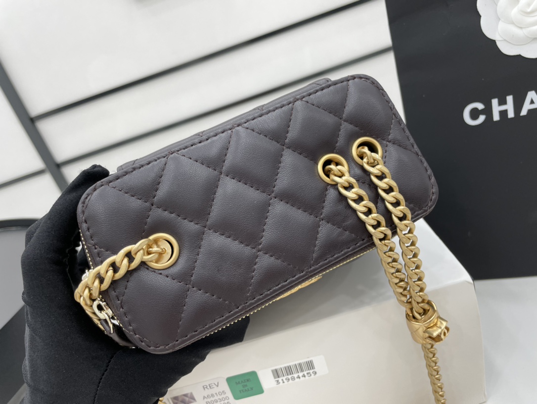 Chanel 22k Box Bag Lambskin Brown Leather A68105