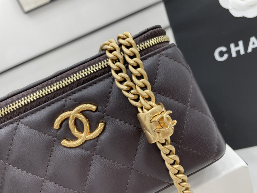 Chanel 22k Box Bag Lambskin Brown Leather A68105