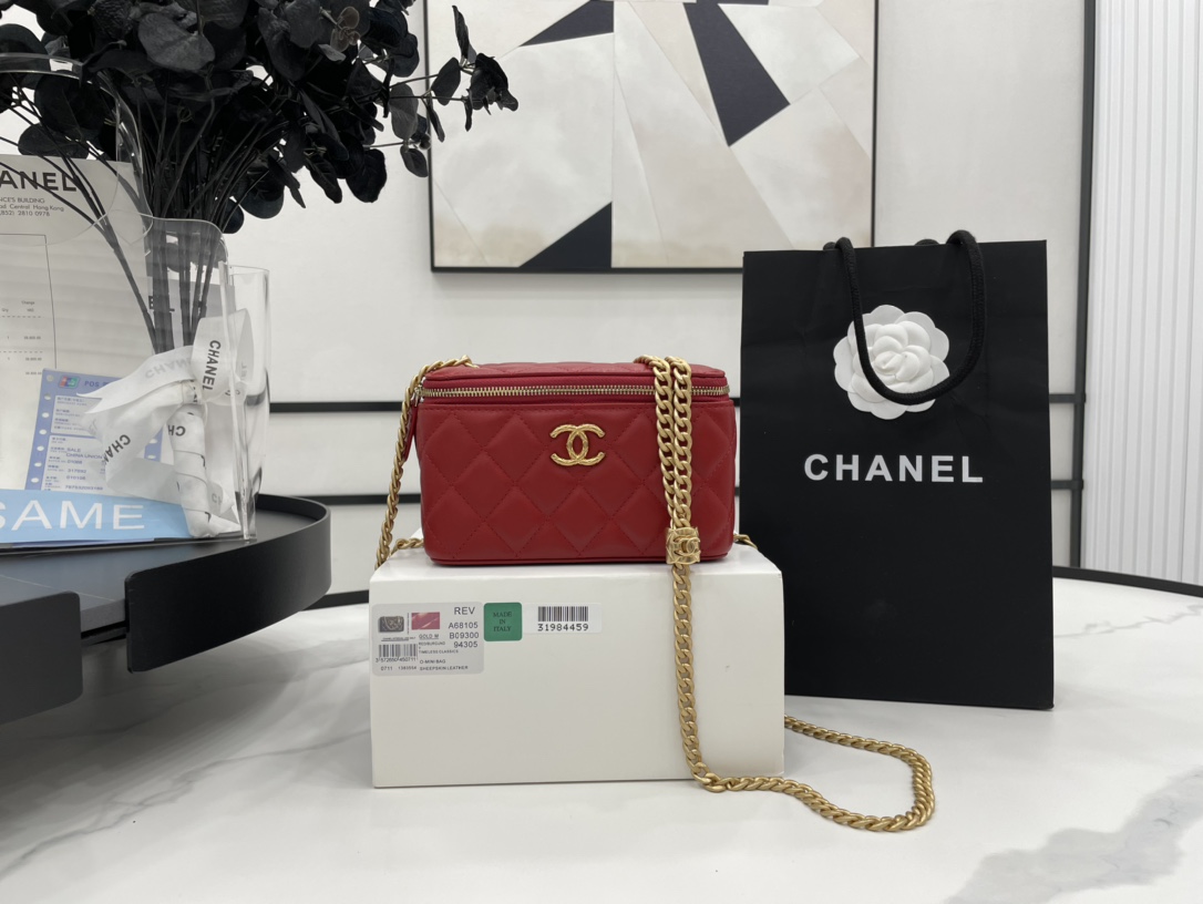 Chanel 22k Box Bag Lambskin Red Leather A68105