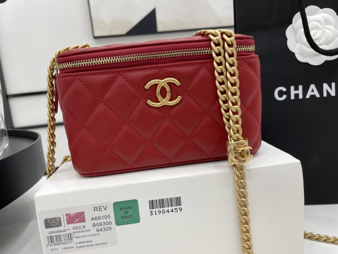 Chanel 22k Box Bag Lambskin Red Leather A68105