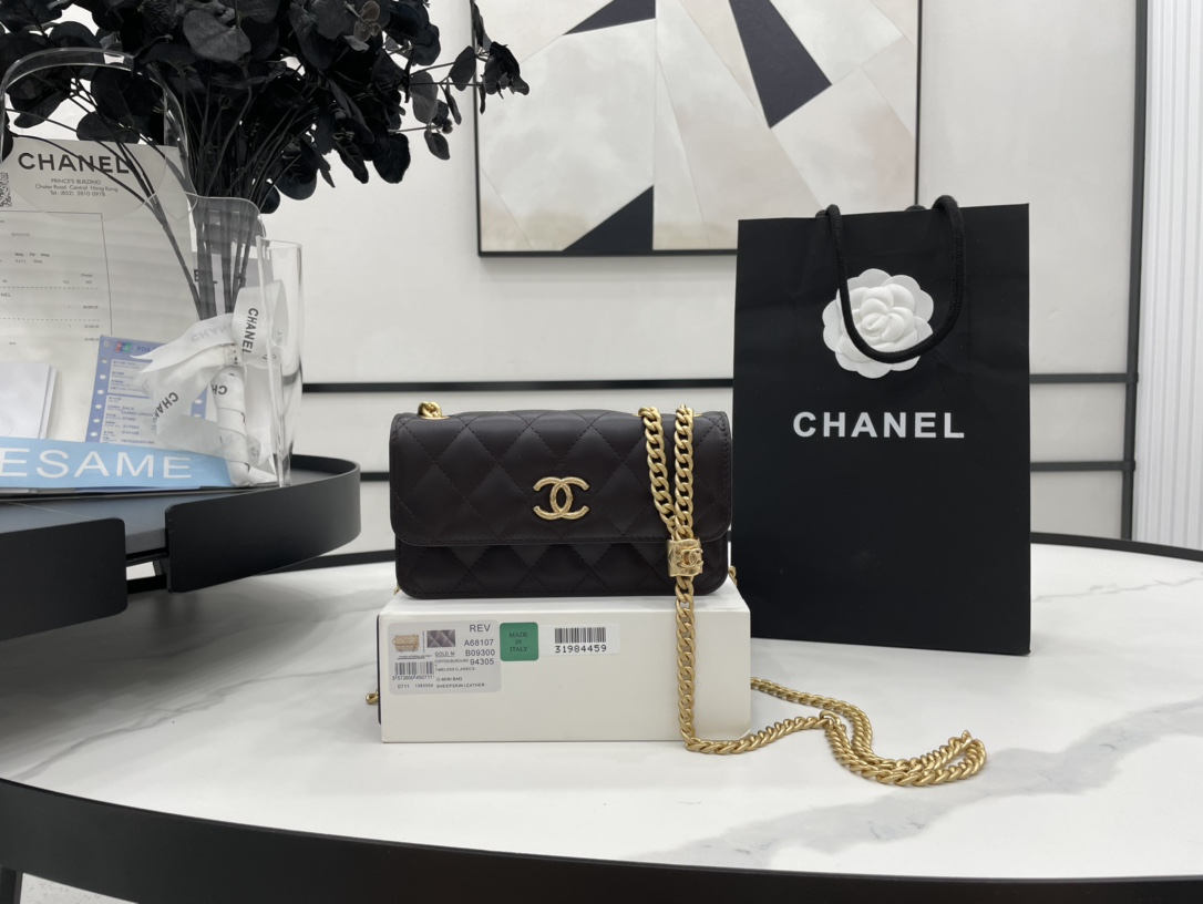 Chanel 22k Flap Bag Lambskin Brown Leather AS3609