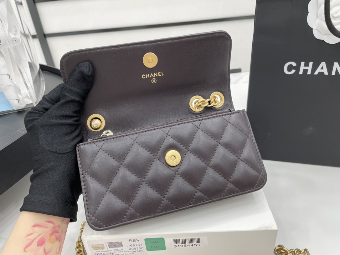 Chanel 22k Flap Bag Lambskin Brown Leather AS3609