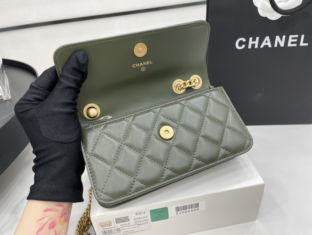 Chanel 22k Flap Bag Lambskin Green Leather AS3609