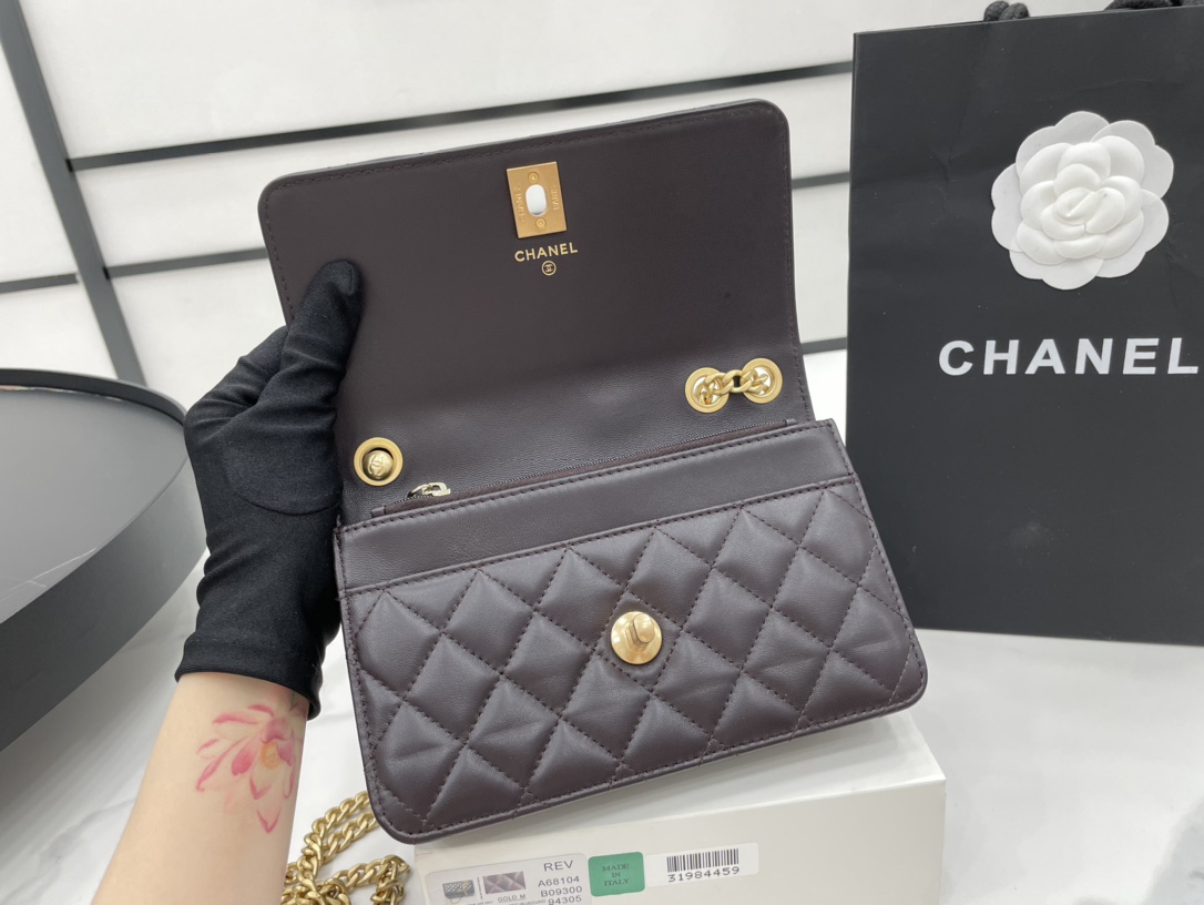 Chanel 22k Woc Wallet on Chain Lambskin Brown Leather A68104