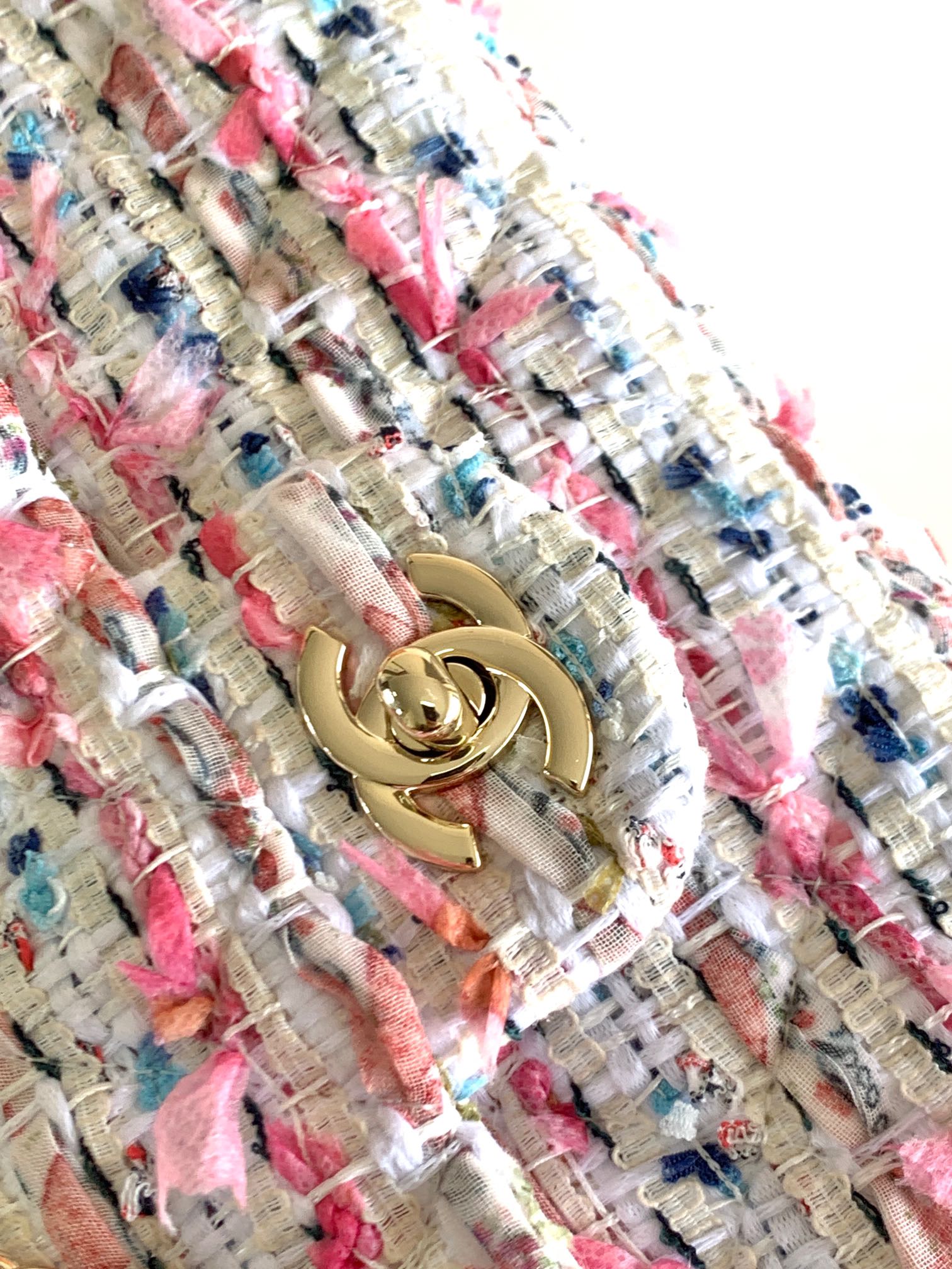 Chanel 23C Chanel Rectangular Flap Bag Multicolor Tweed Light Gold Hardware