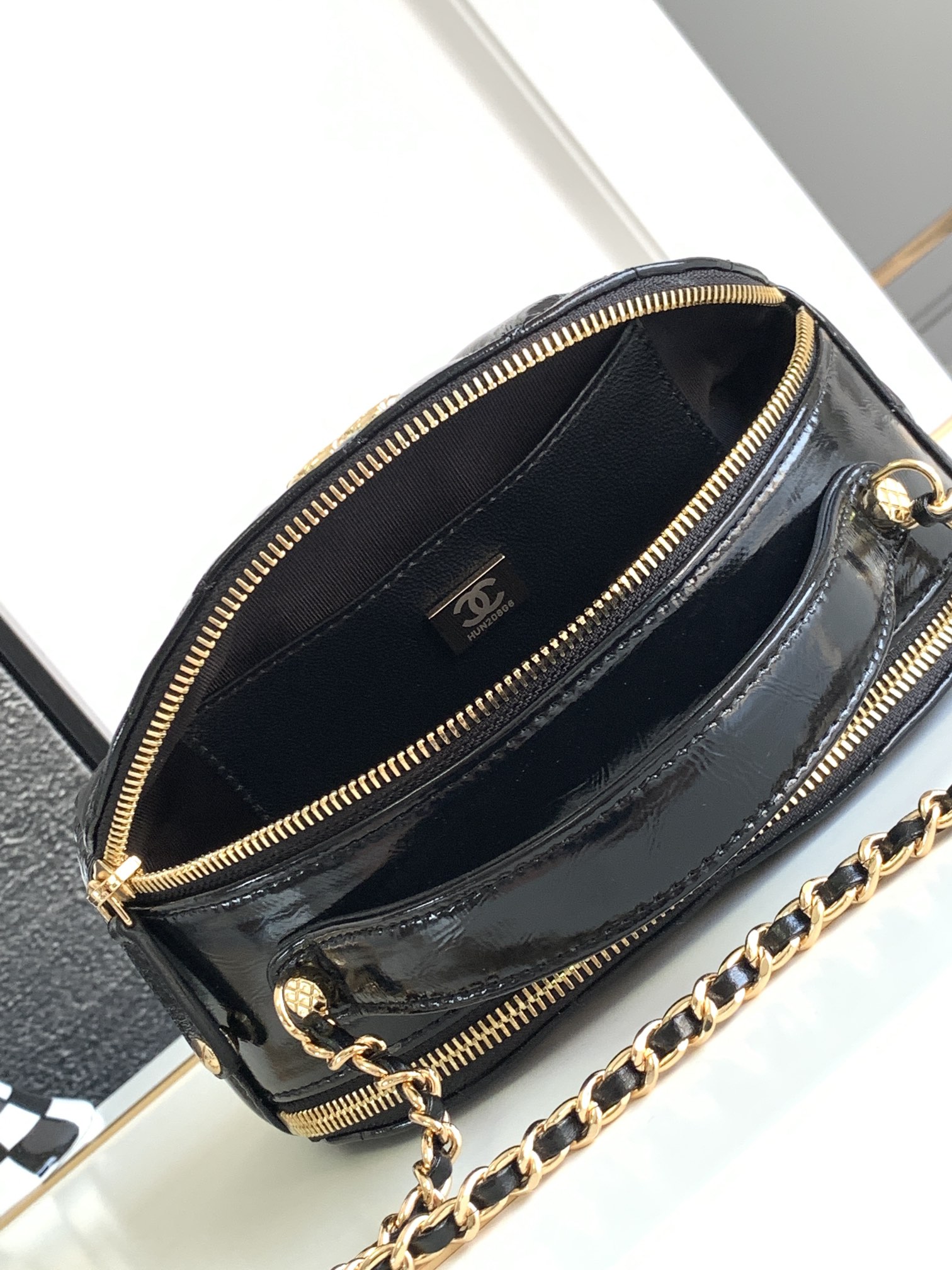 Chanel 23K black Bowling Shiny Bag