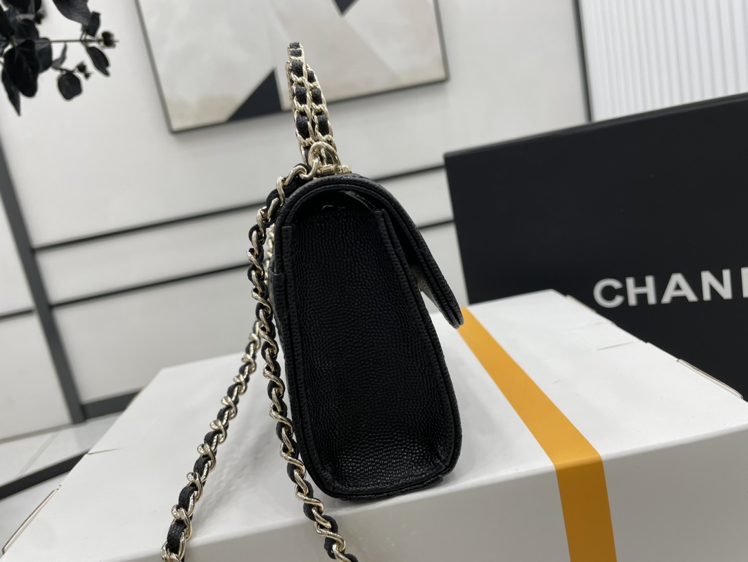 Chanel 23P AP3238 Mini Clutch With Chain Grained Shiny Calfskin  Gold-Tone Metal Black