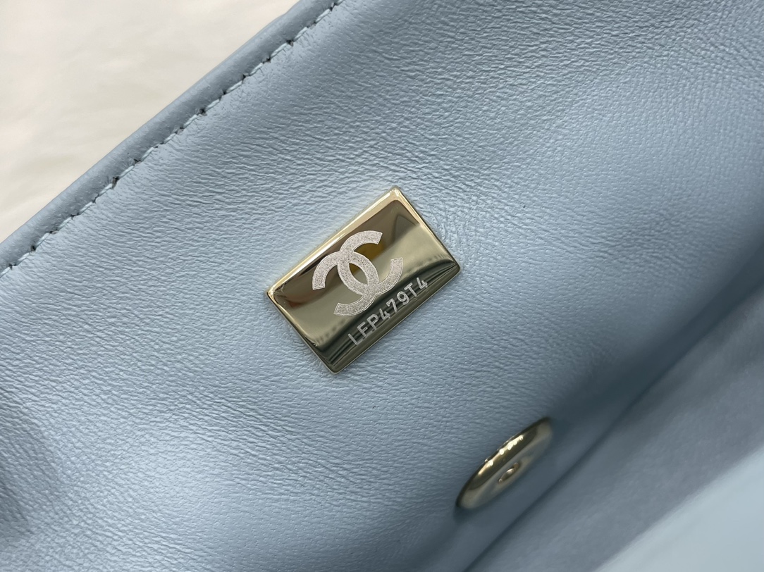 Chanel 23P Mini Rectangular Flap with Top Handle Light Blue Lambskin Light Gold Hardware