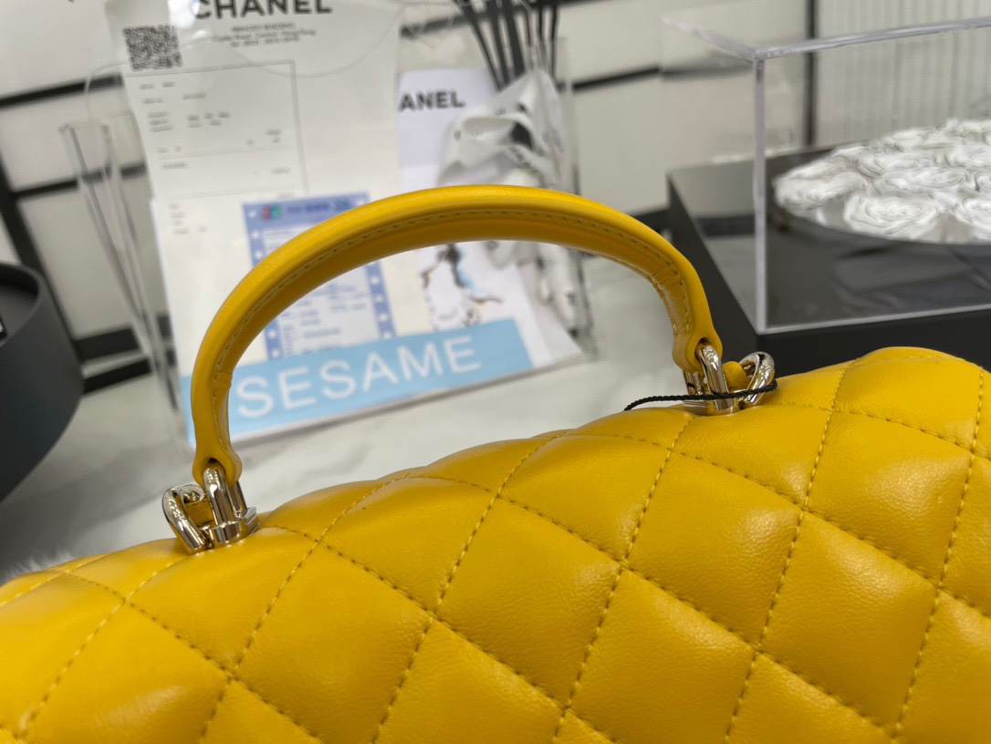 Chanel 23P Mini Rectangular Flap with Top Handle Yellow Lambskin Light Gold Hardware