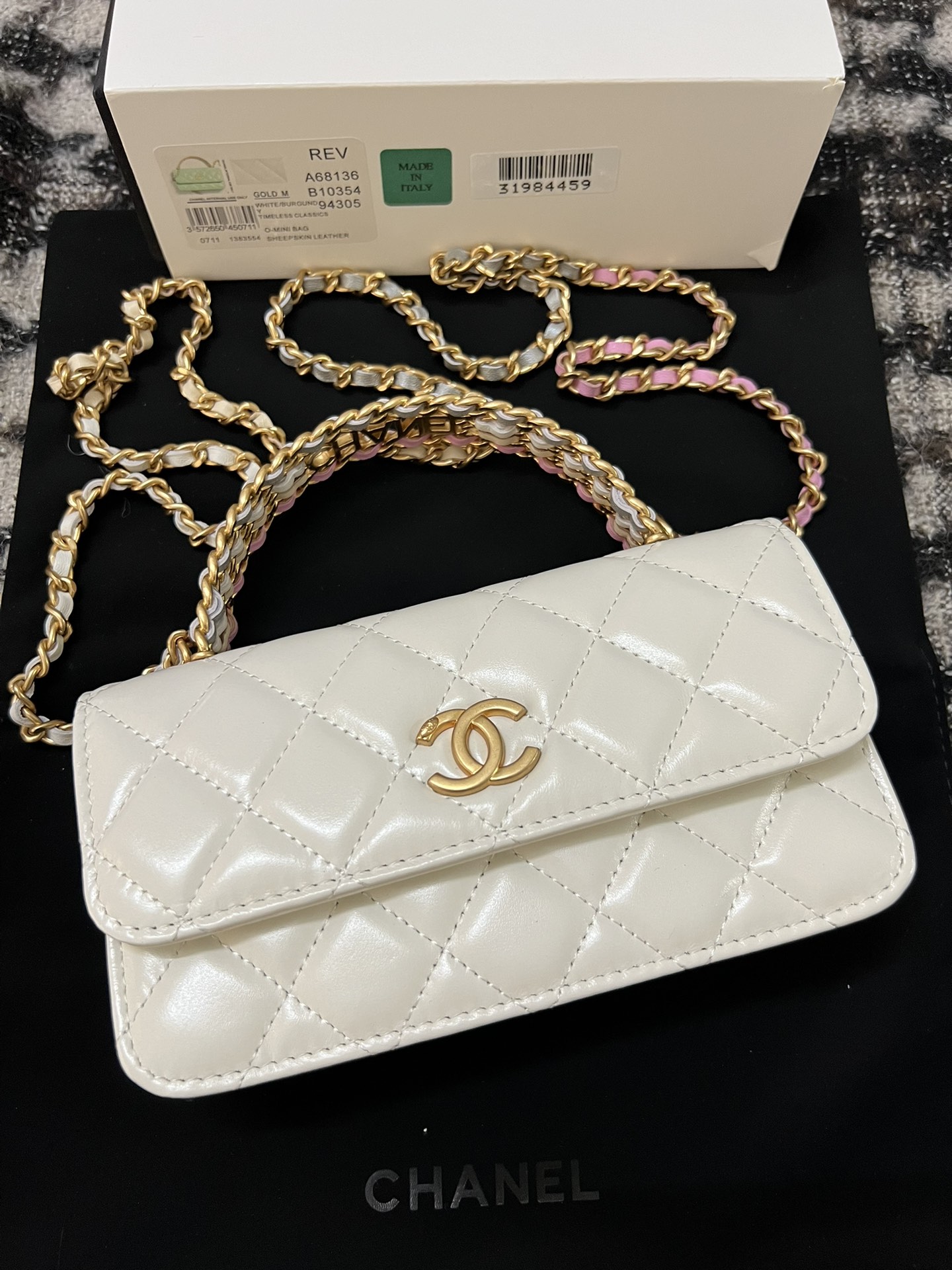 Chanel 23P Small Kelly Top Handle Handbag White with Gradient Color Chain