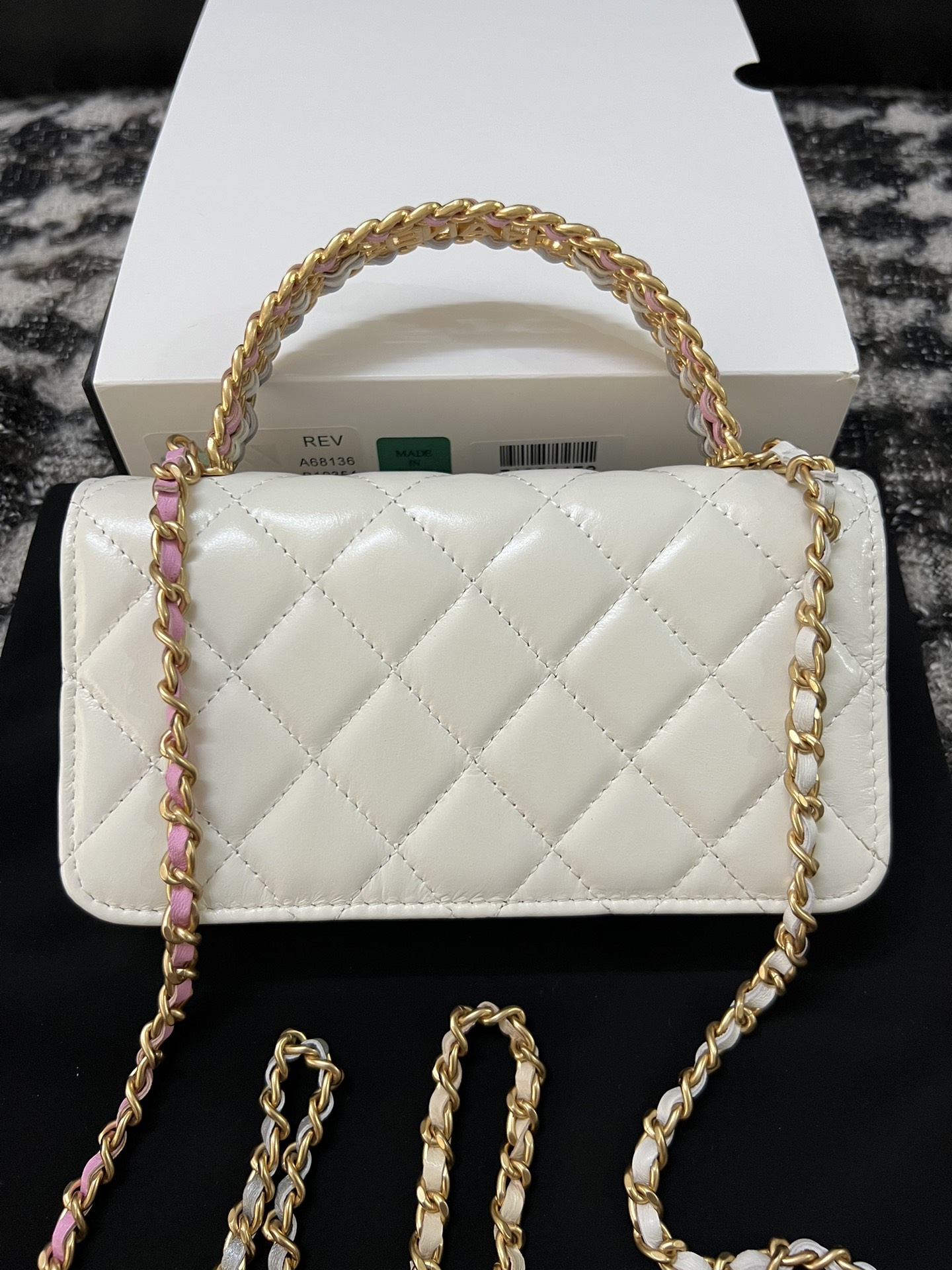 Chanel 23P Small Kelly Top Handle Handbag White with Gradient Color Chain