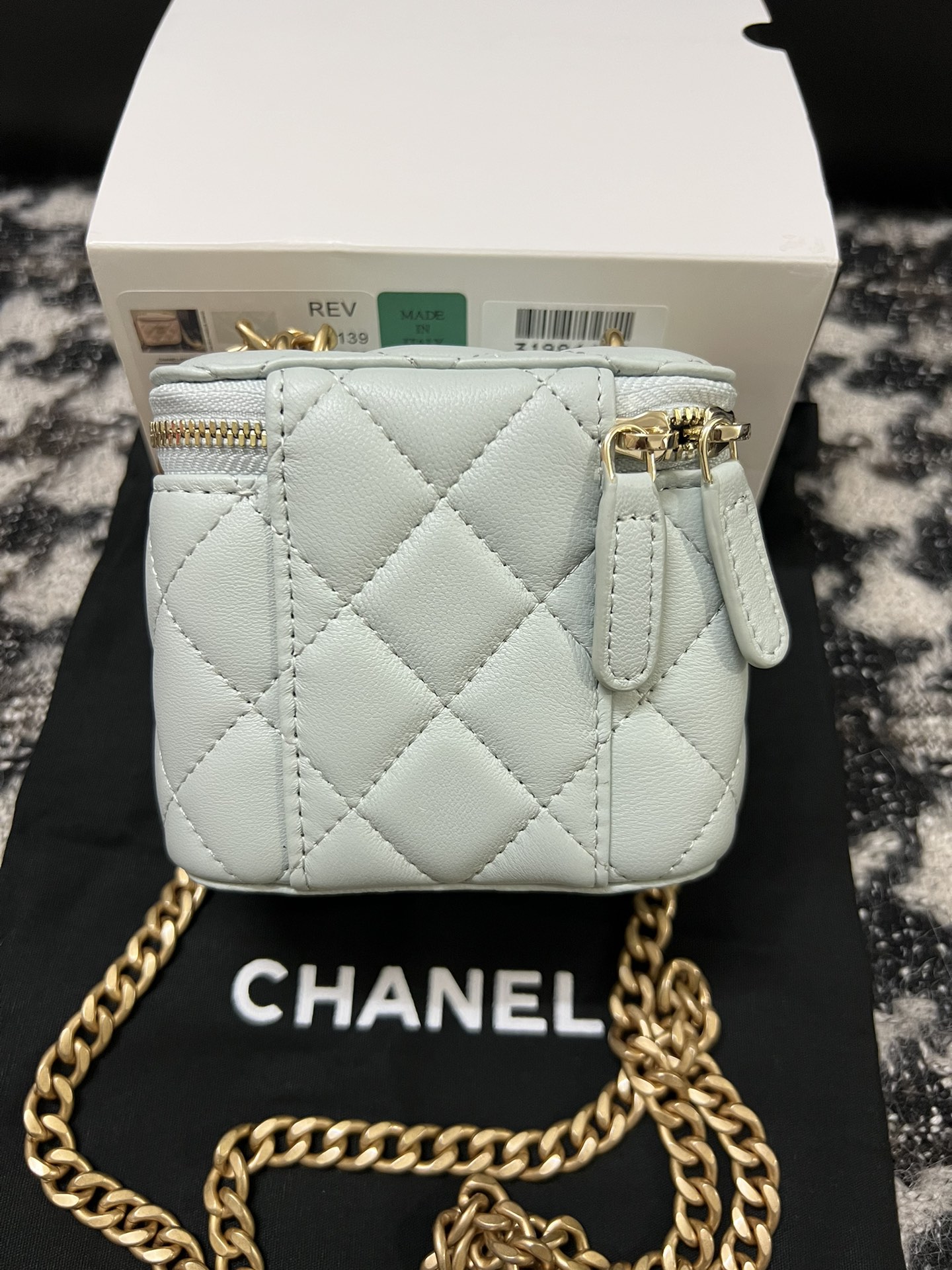 Chanel 23S Mini Box Bag with Adjustable Camellia Chain Blue