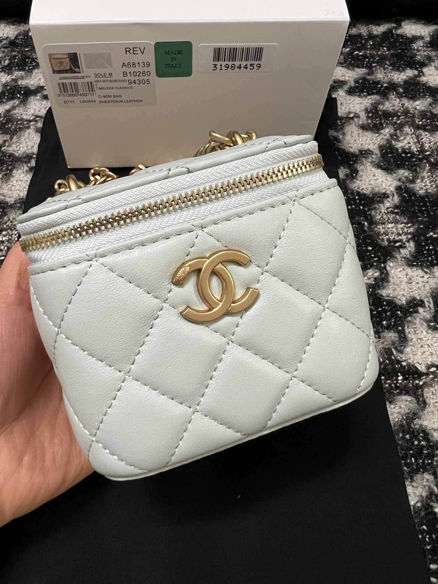 Chanel 23S Mini Box Bag with Adjustable Camellia Chain Blue