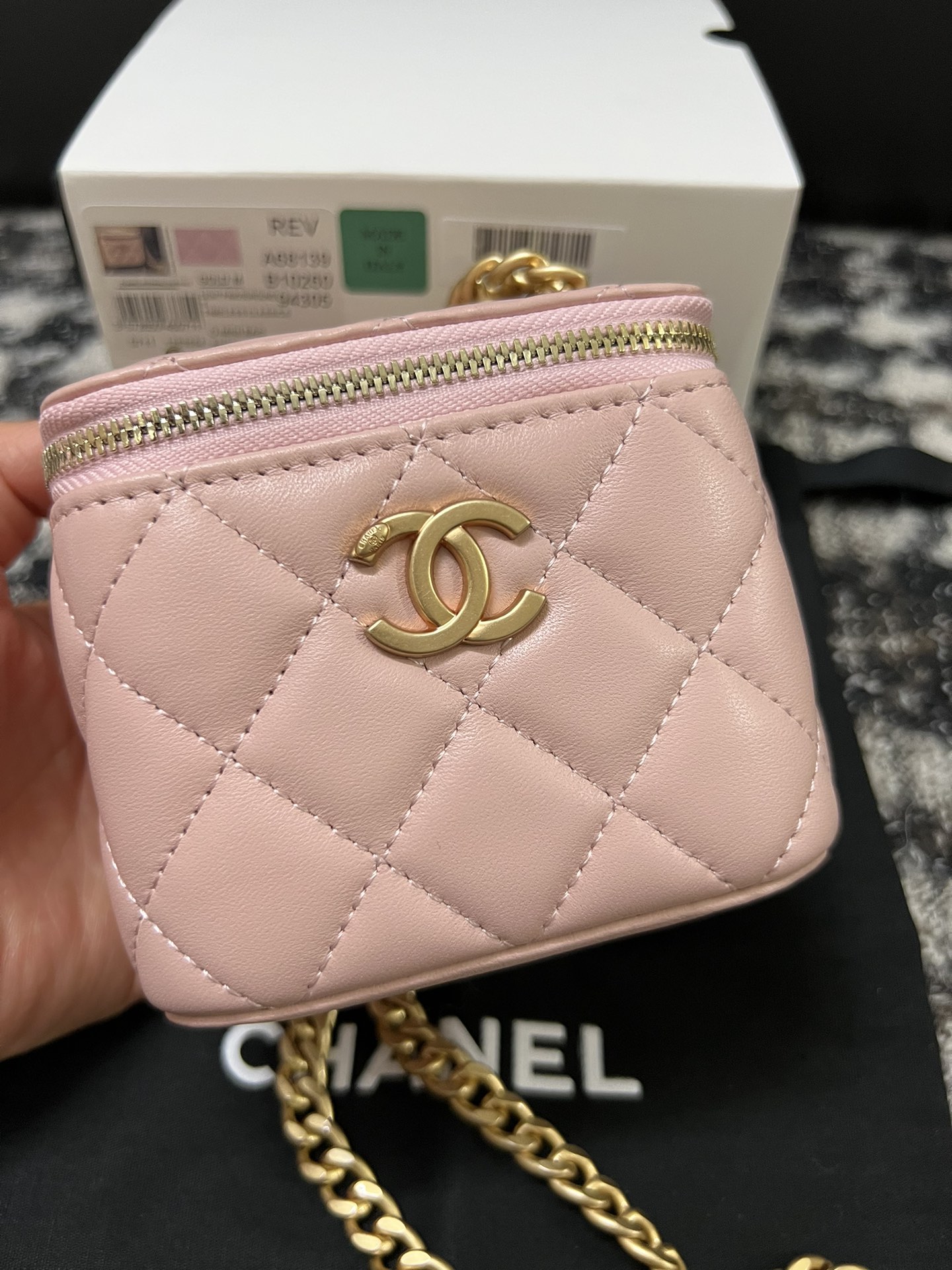 Chanel 23S Mini Box Bag with Adjustable Camellia Chain PInk