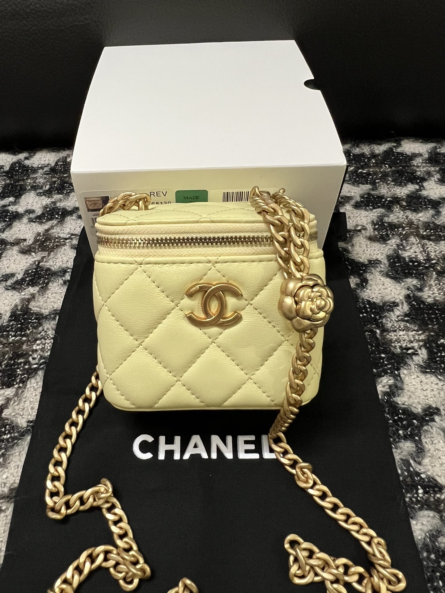 Chanel 23S Mini Box Bag with Adjustable Camellia Chain Yellow