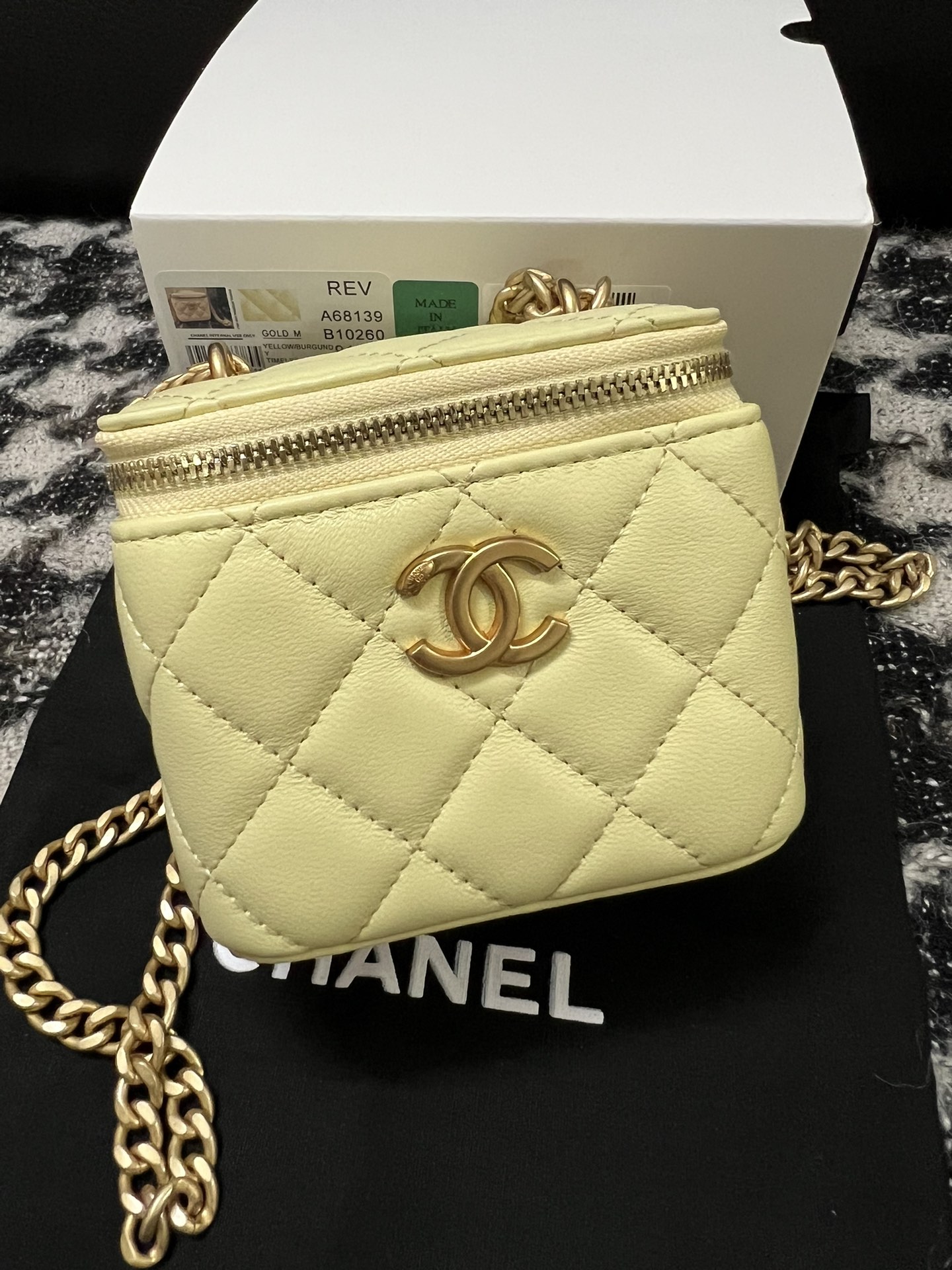 Chanel 23S Mini Box Bag with Adjustable Camellia Chain Yellow