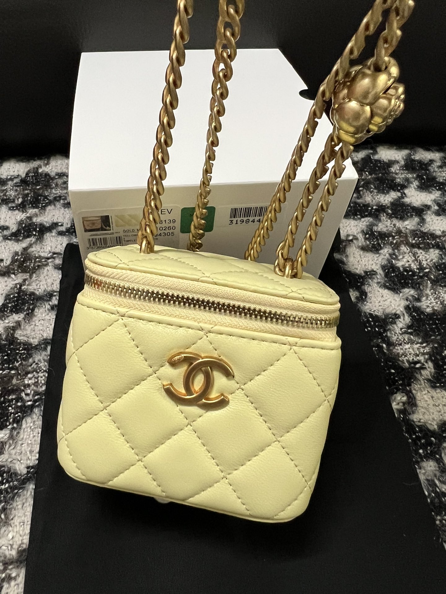 Chanel 23S Mini Box Bag with Adjustable Camellia Chain Yellow