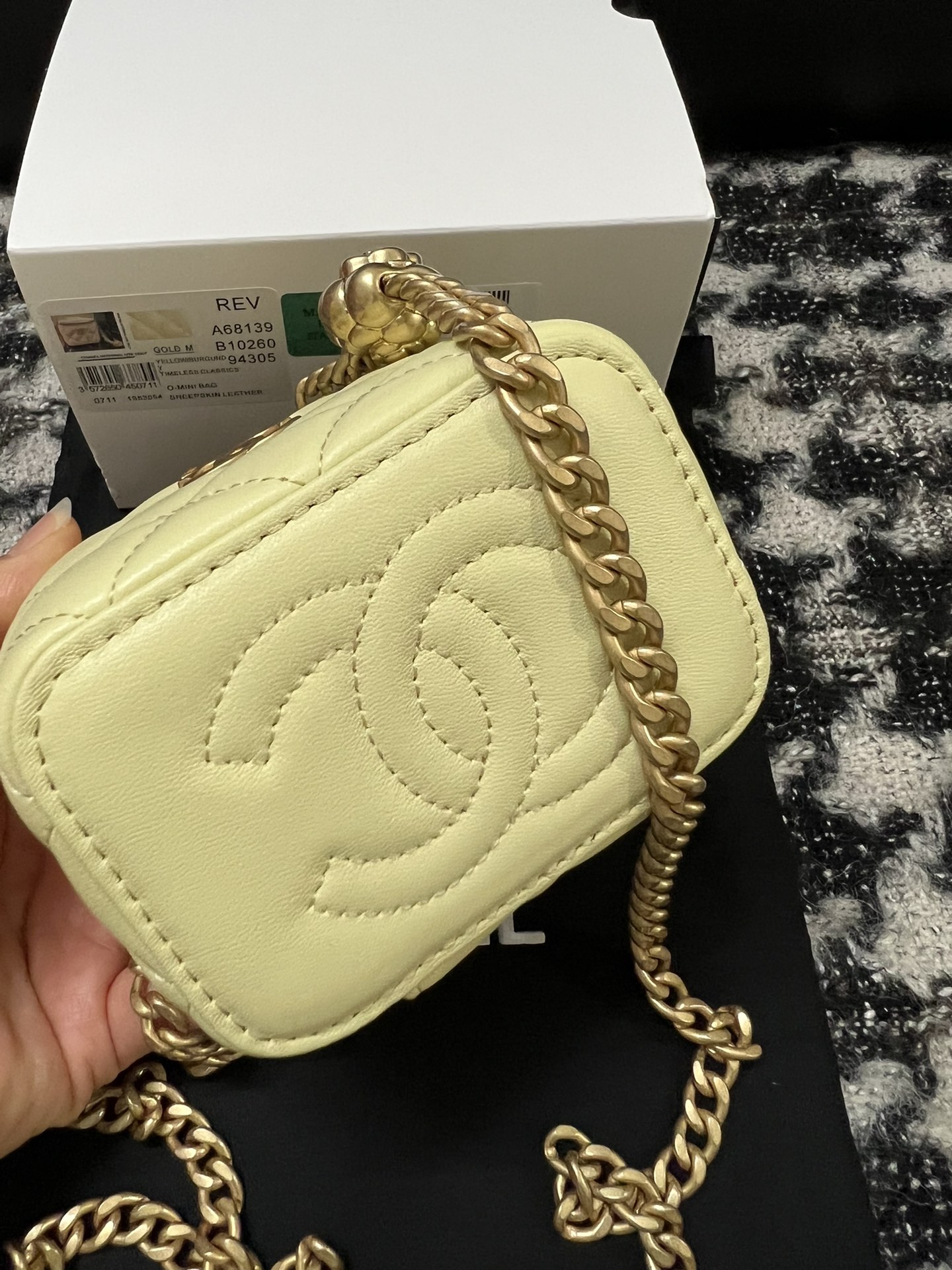 Chanel 23S Mini Box Bag with Adjustable Camellia Chain Yellow