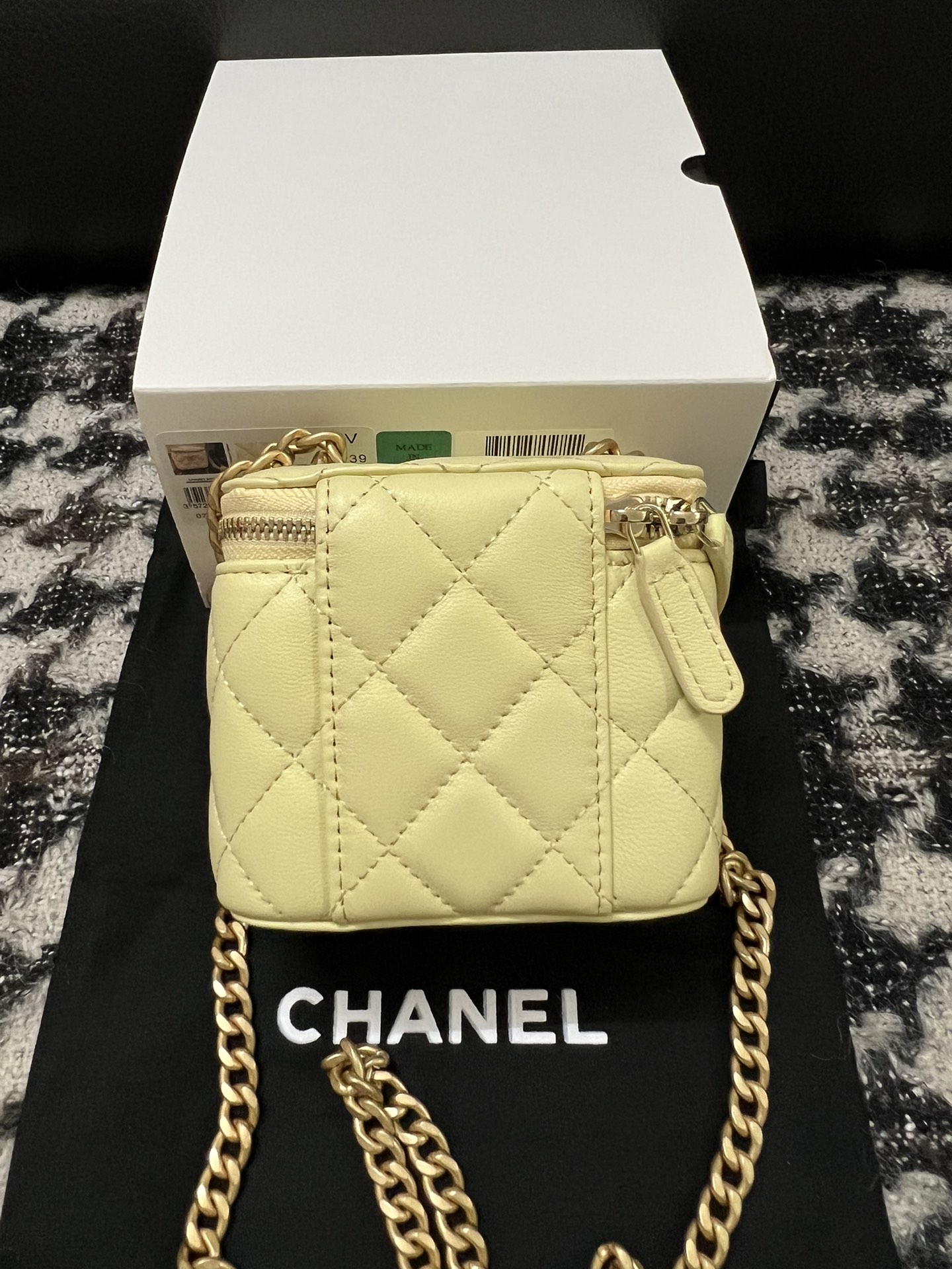 Chanel 23S Mini Box Bag with Adjustable Camellia Chain Yellow