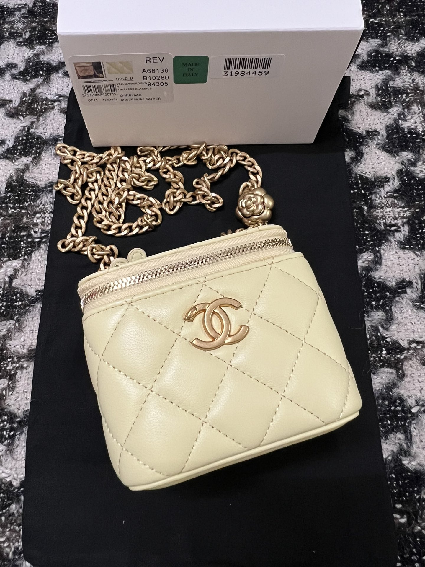 Chanel 23S Mini Box Bag with Adjustable Camellia Chain Yellow