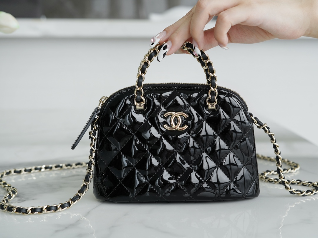 Chanel 23s Small Retro Shoulder Bags Black Shiny