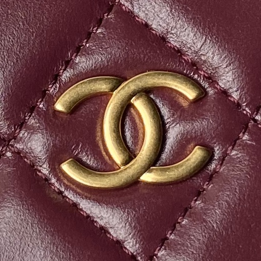 Chanel 24A AP4058 Pouch Shiny Crumpled Calfskin & Gold-tone Metal Dark Burgundy 