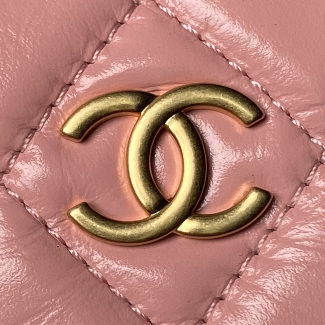 Chanel 24A AP4058 Pouch Shiny Crumpled Calfskin & Gold-tone Metal Dark Pink