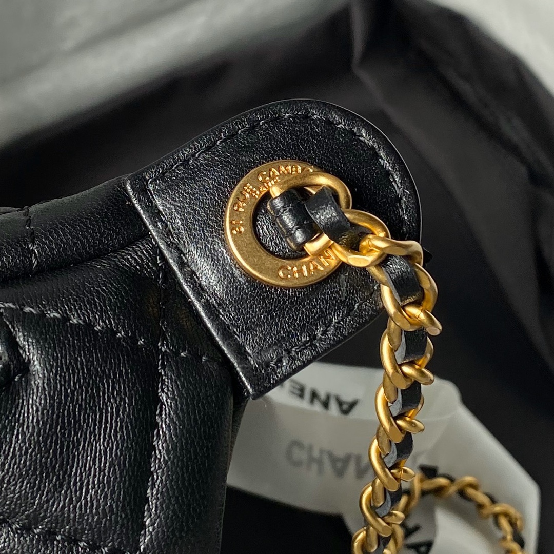 Chanel 24A AS4113 Double C Waist Bag Shiny Lambskin Gold-Tone Metal Black