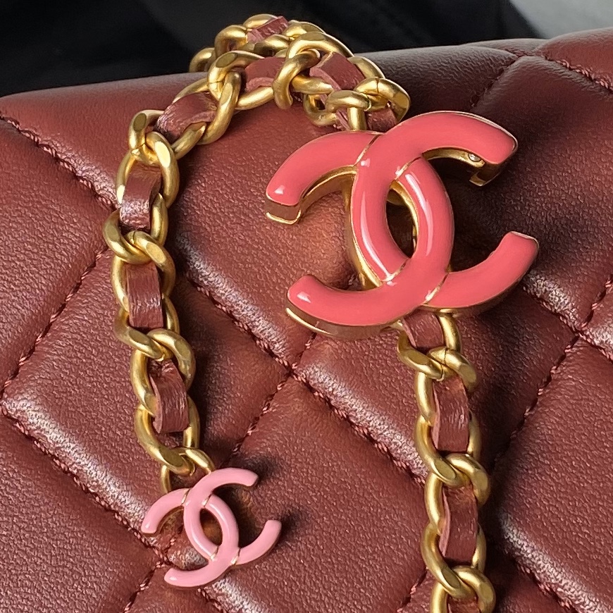 Chanel 24A AS4113 Double C Waist Bag Shiny Lambskin Gold-Tone Metal Dark Burgundy