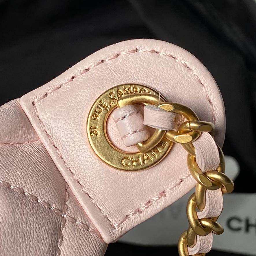 Chanel 24A AS4113 Double C Waist Bag Shiny Lambskin Gold-Tone Metal Pink